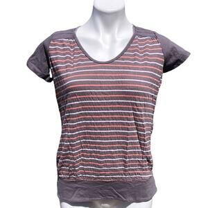 Lole pink grey striped short sleeve top size small